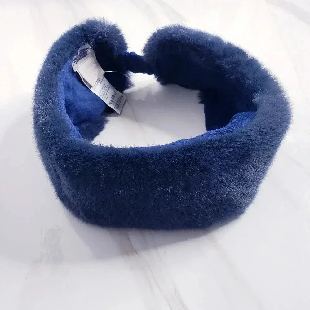 Chico's Faux-Fur Headband Navy Blue Cold Weather Luxe Cozy Soft One Size
